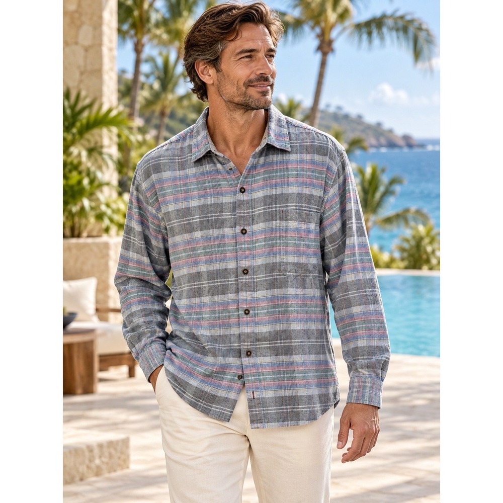 Tommy Bahama Mens XL Plaid Corduroy Shirt Cotton Long Sleeve Button Up Coastal